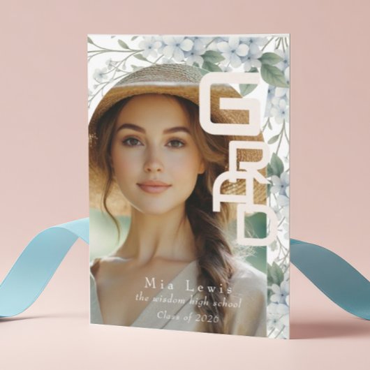 Modern Arch Soft Blue Hydrangeas Graduation Photo Ankündigung