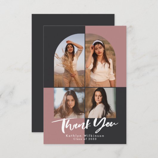 Modern Arch Terracotta Rosa Grau Foto Abschluss Dankeskarte (Vorne/Hinten)