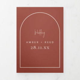 Modern Arch Tying Knot Terracotta Hochzeitsskript Dreifach Gefaltete Einladung