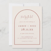 Modern Arch Tying Knot Wedding Terrakotta Script Einladung (Vorderseite)