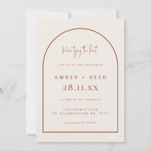 Modern Arch Tying Knot Wedding Terrakotta Script Einladung