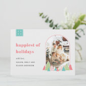 Modern Arch und farbenfrohe Foto Weihnachtskarte Einladung (Stehend Vorderseite)