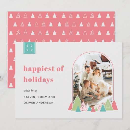 Modern Arch und farbenfrohe Foto Weihnachtskarte Einladung (Vorne/Hinten)