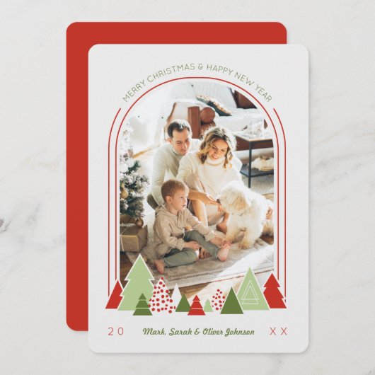 Modern Arch und farbenfrohe Foto Weihnachtskarte Einladung (Vorne/Hinten)