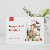 Modern Arch und farbenfrohe Foto Weihnachtskarte Einladung (Stehend Vorderseite)