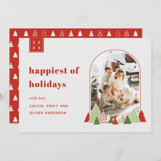 Modern Arch und farbenfrohe Foto Weihnachtskarte Einladung (Vorne/Hinten)