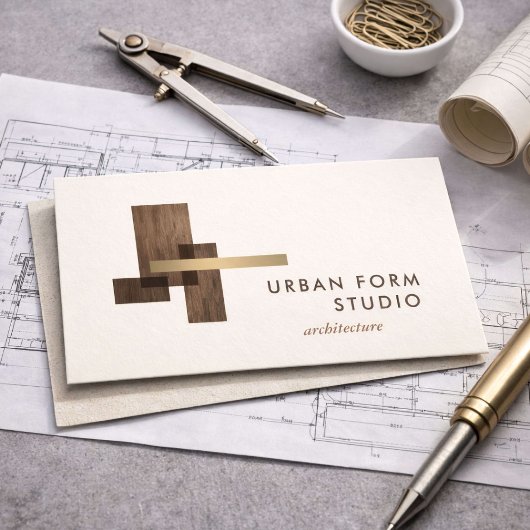 Modern Architect Wood Logo Ivory Visitenkarte