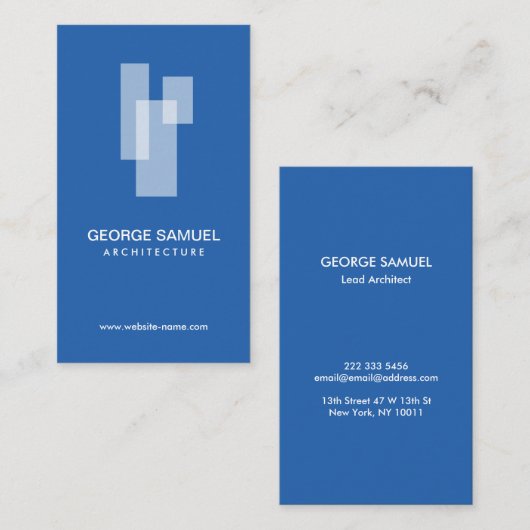 Modern Architectural Blocks Logo White/Blue Visitenkarte (Vorne/Hinten)