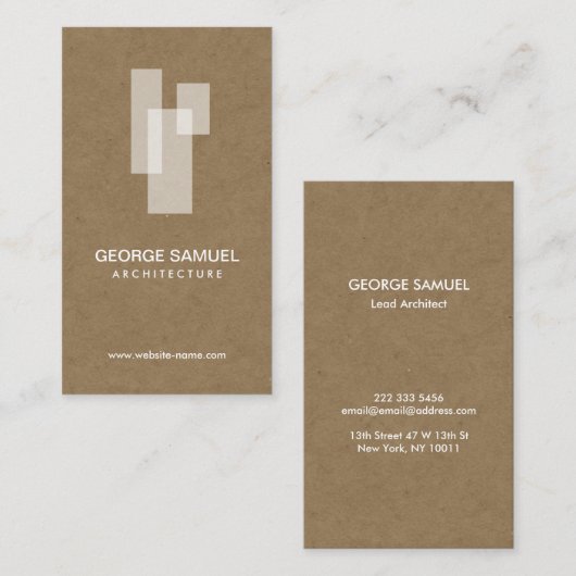 Modern Architectural Blocks Logo White/Kraft  Visitenkarte (Vorne/Hinten)