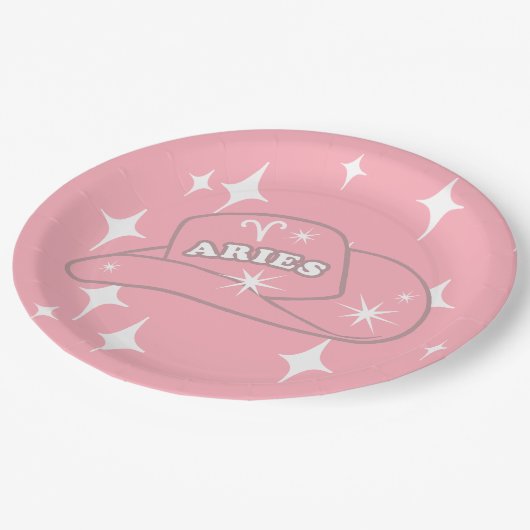Modern Aries Zodiac Pink Cowgirl Party Pappteller (Schrägansicht)