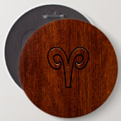 Modern Aries Zodiac Symbol auf Mahagoni wie Druck Button (Vorne & Hinten)
