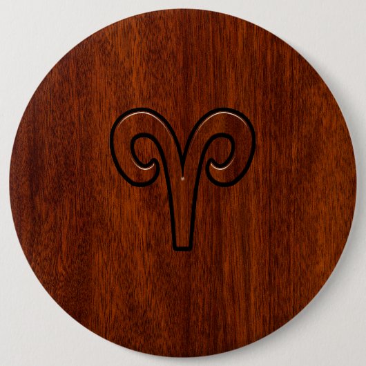 Modern Aries Zodiac Symbol auf Mahagoni wie Druck Button (Vorderseite)