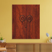 Modern Aries Zodiac Symbol auf Mahagoni wie Druck Leinwanddruck (Insitu (Wohnzimmer))
