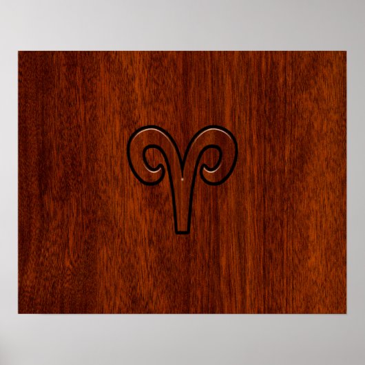 Modern Aries Zodiac Symbol auf Mahagoni wie Druck Poster (Vorne)