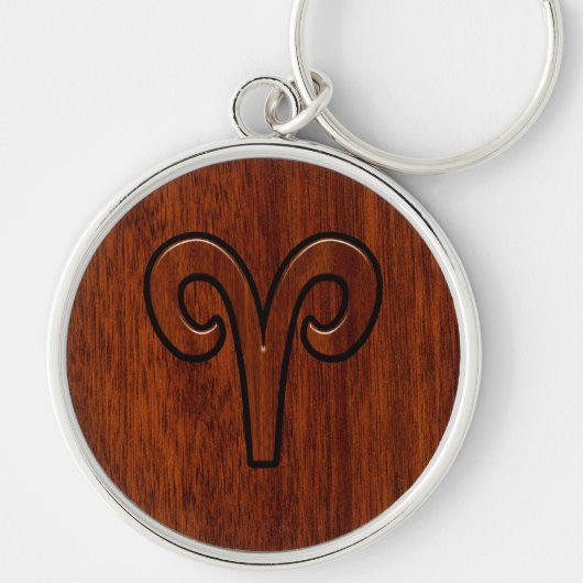 Modern Aries Zodiac Symbol in Mahagoni wie Druck Schlüsselanhänger (Vorne)