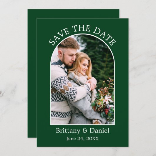 Modern Arkrahmen Foto grün Save The Date (Vorne/Hinten)