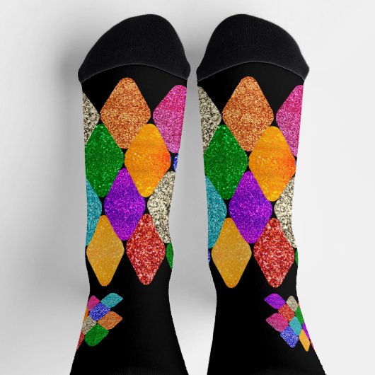 Modern Arlequin Muster Funkelnd Mardi Gras Socken (Oben)