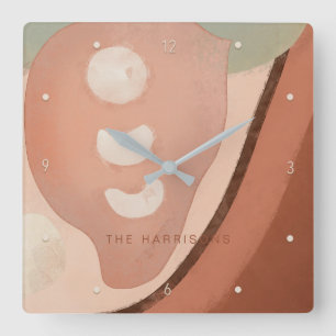 Modern Art Abstract Organic 60s Retro Family Name  Quadratische Wanduhr