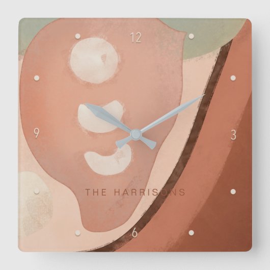 Modern Art Abstract Organic 60s Retro Family Name  Quadratische Wanduhr (Vorderseite)