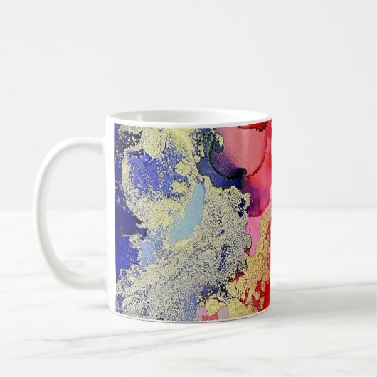 Modern Art Blue Red Gold Kaffeetasse (Links)