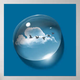 Modern Art Cloudscape Waterdrop Blaue Flagge Poster