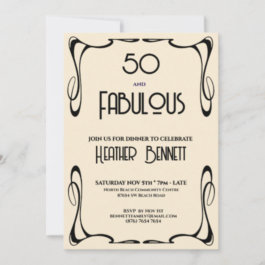 Modern Art Deco 50 and Fabulous Birthday Einladung (Vorderseite)