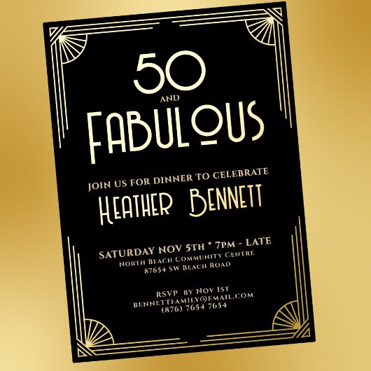Modern Art Deco 50 and Fabulous Birthday  Folieneinladung