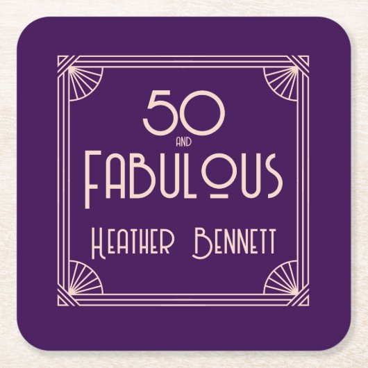 Modern Art Deco 50 and Fabulous Birthday Rechteckiger Pappuntersetzer (Vorderseite)