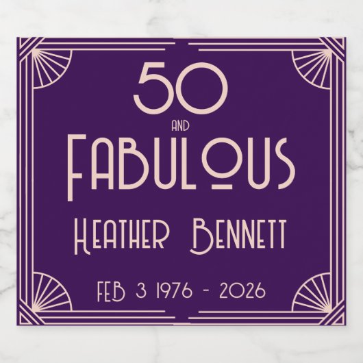 Modern Art Deco 50 and Fabulous Birthday Schaumweinetikett (Einzelnes Label)