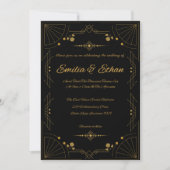 Modern Art Deco Black and Gold Wedding Invitation Einladung (Vorderseite)