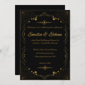 Modern Art Deco Black and Gold Wedding Invitation Einladung (Vorne/Hinten)