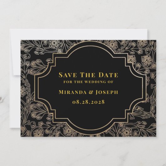Modern Art Deco Black Gold Rose Save the Date Kart Einladung (Vorderseite)