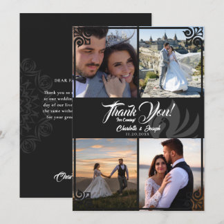 Modern Art Deco Black Swan 4 Foto Wedding Dankeskarte