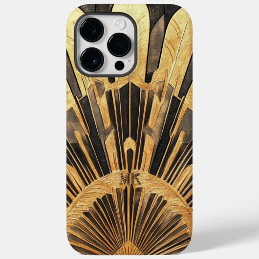 Modern Art Deco Gold and Black Ornate Monogram Case-Mate iPhone Hülle (Rückseite)