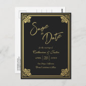 Modern Art Deco Gold Black Peacock Save the Date Postkarte (Vorne/Hinten)