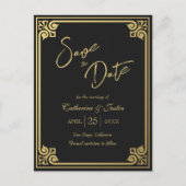 Modern Art Deco Gold Black Peacock Save the Date Postkarte (Vorderseite)