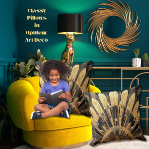 Modern Art Deco Gold Black Sunburst Motif 20 x 20 Kissen