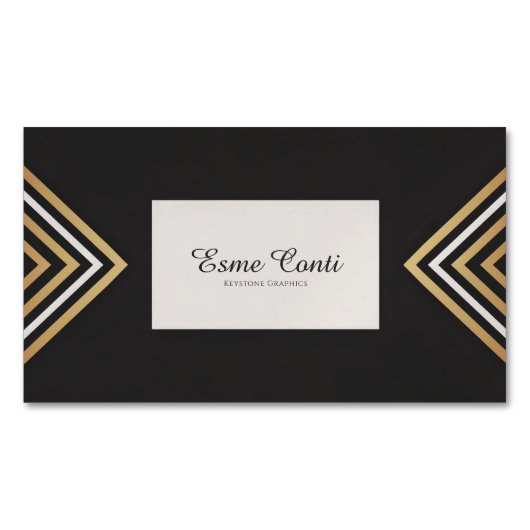 Modern Art Deco Gold White Chevron Black Magnetische Visitenkarte (Vorderseite)