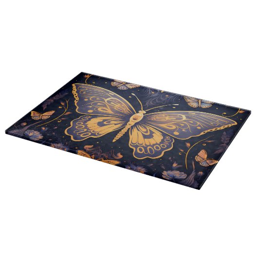 Modern Art Deco Lila Blue Gold Butterfly Schneidebrett (Ecke)