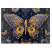 Modern Art Deco Lila Blue Gold Butterfly Schneidebrett (Vorderseite)