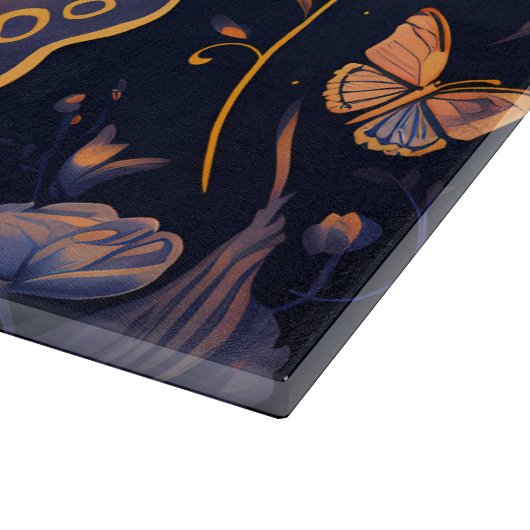 Modern Art Deco Lila Blue Gold Butterfly Schneidebrett (Ecke)