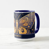 Modern Art Deco Lila Blue Gold Butterfly Tasse (VorderseiteRechts)