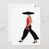 Modern Art Deco Modemädchen rot schwarz Postkarte (Vorne/Hinten)