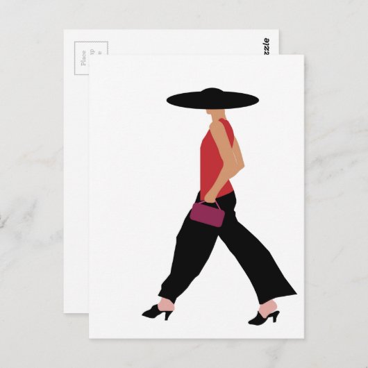 Modern Art Deco Modemädchen rot schwarz Postkarte (Vorne/Hinten)