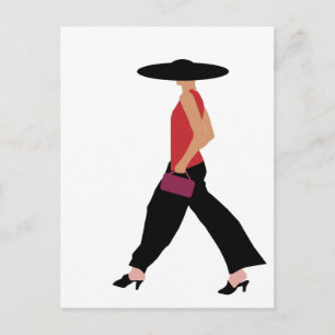 Modern Art Deco Modemädchen rot schwarz Postkarte