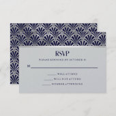 Modern Art Deco | Navy and Faux Silver RSVP (Vorne/Hinten)