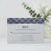 Modern Art Deco | Navy and Faux Silver RSVP (Stehend Vorderseite)