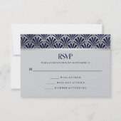 Modern Art Deco | Navy and Faux Silver RSVP Karte (Vorderseite)
