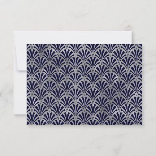 Modern Art Deco | Navy and Faux Silver RSVP Karte (Rückseite)