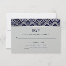 Modern Art Deco | Navy and Faux Silver RSVP Karte